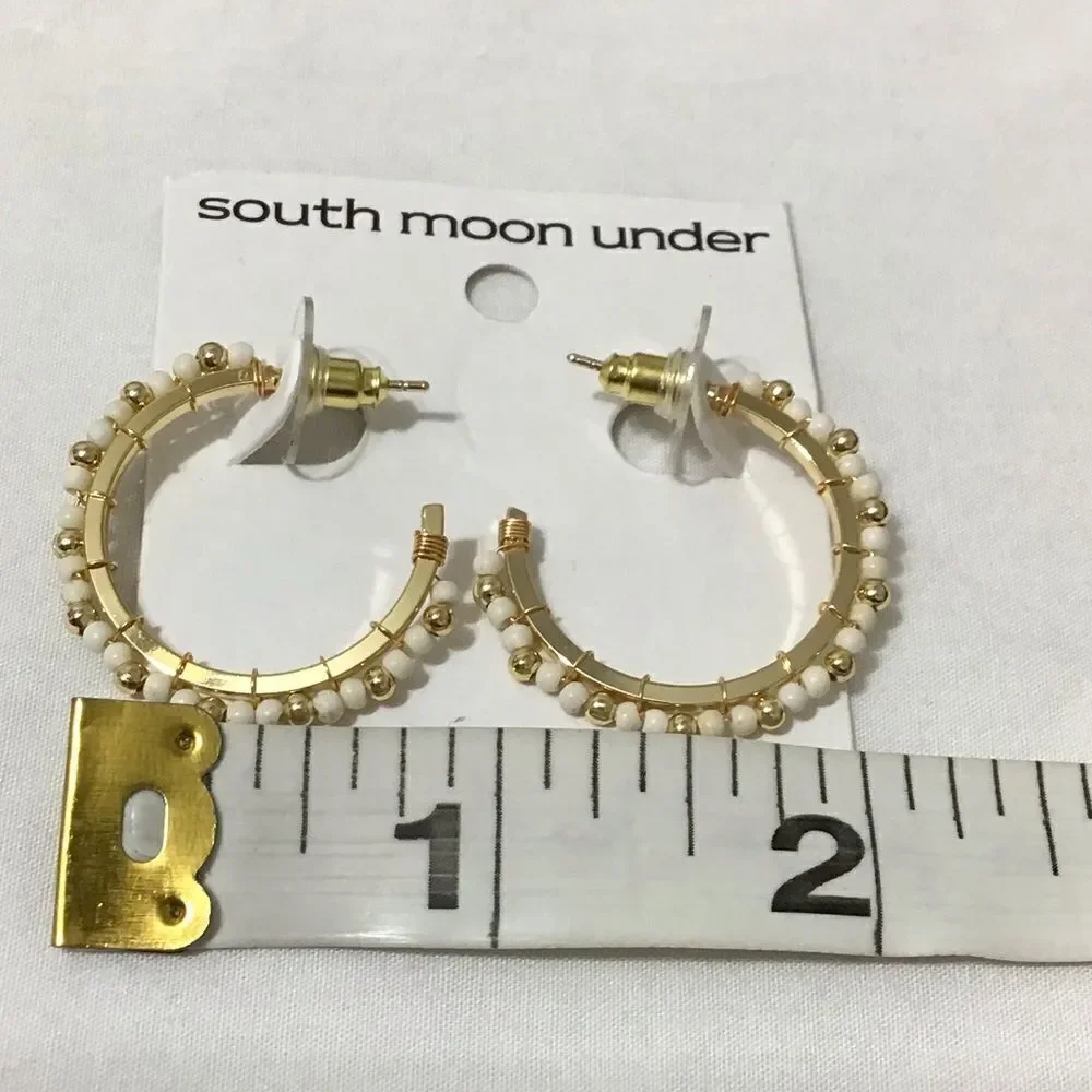 South Moon Under White Hoops Beads Pierced Earrings New With Tag